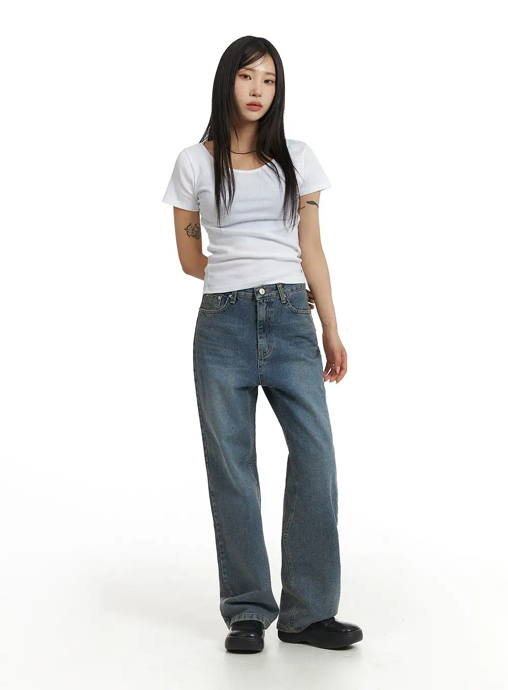 Washed Straight Leg Jeans CF401