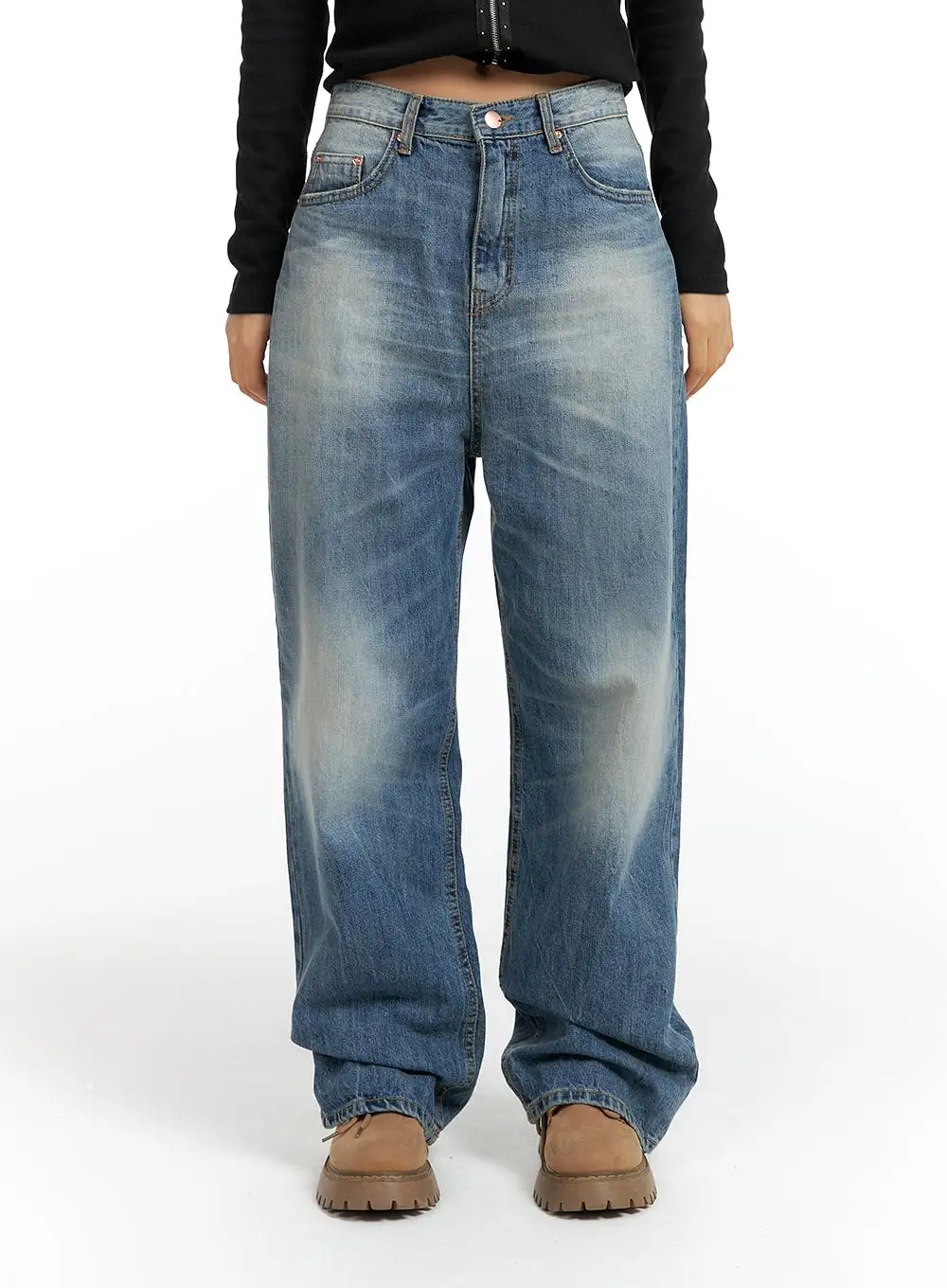 Wide Washed Denim Jeans CF419