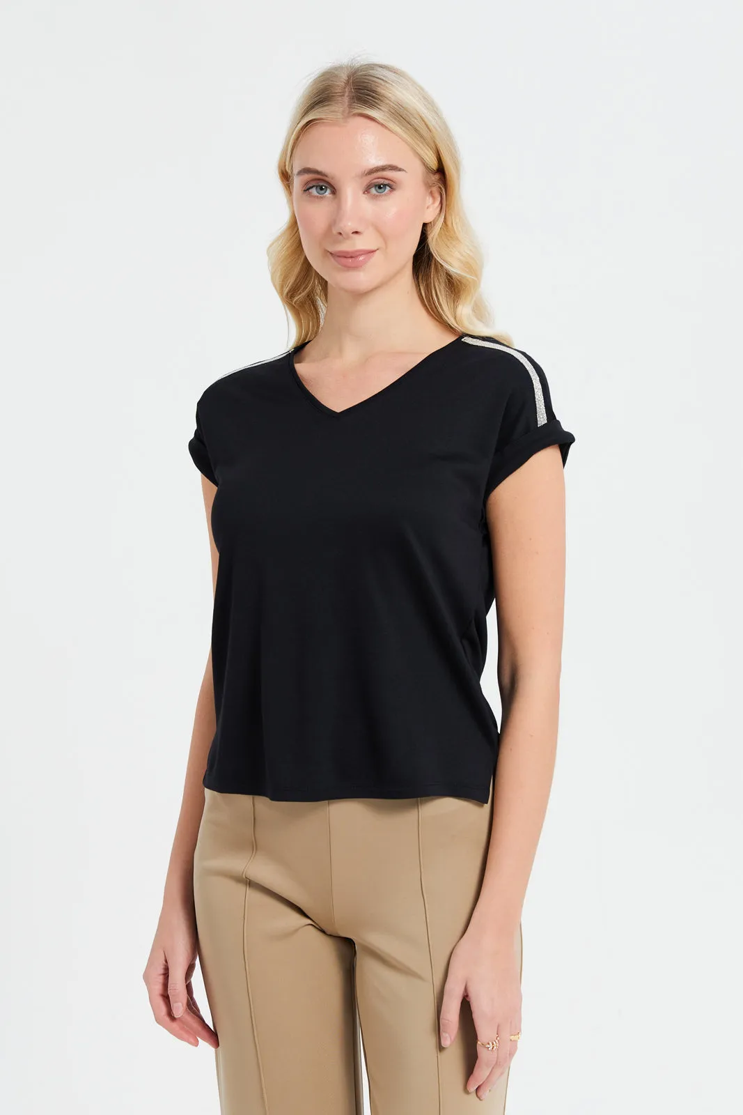 Women Black Embellished Jersey Top