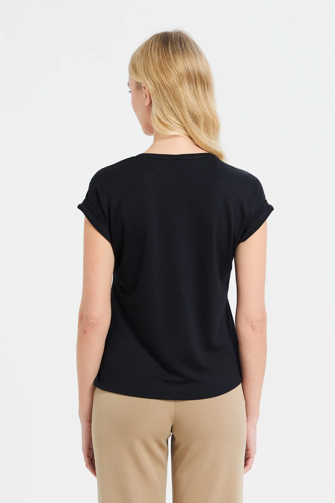 Women Black Embellished Jersey Top