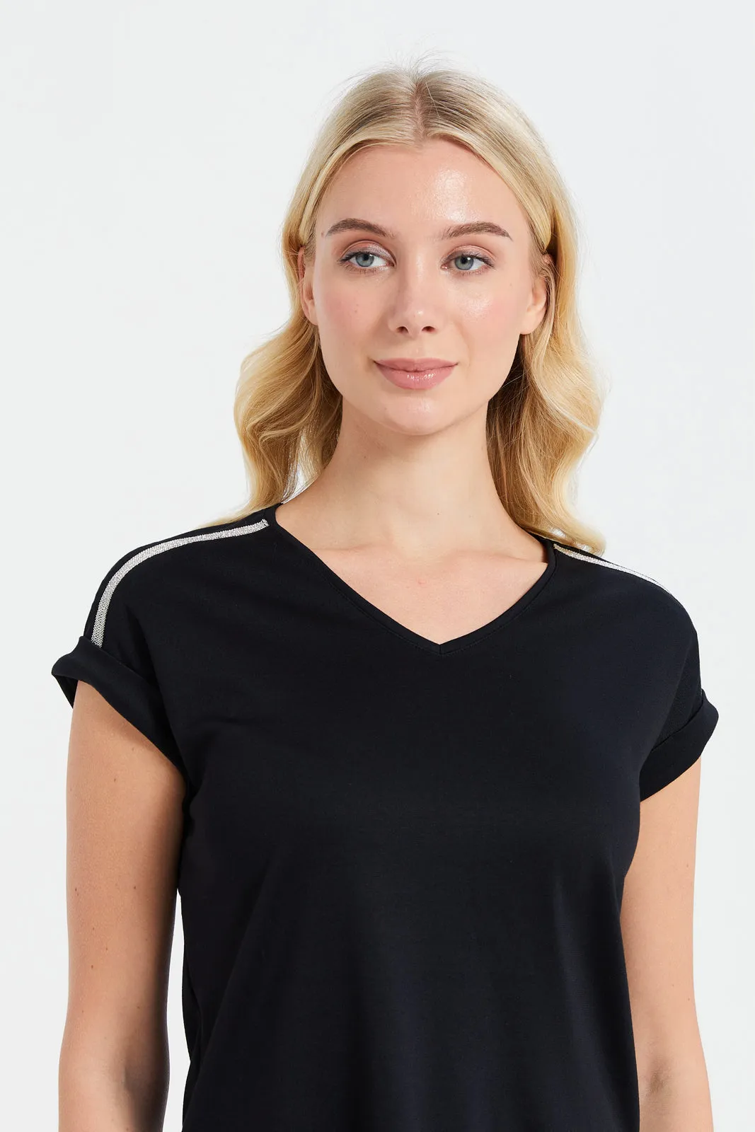 Women Black Embellished Jersey Top