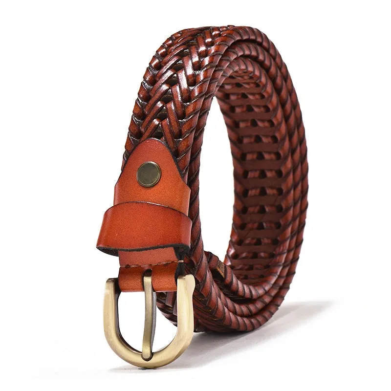 Women Braided Genuine Leather Belts Vintage Webbing Handmade Belts