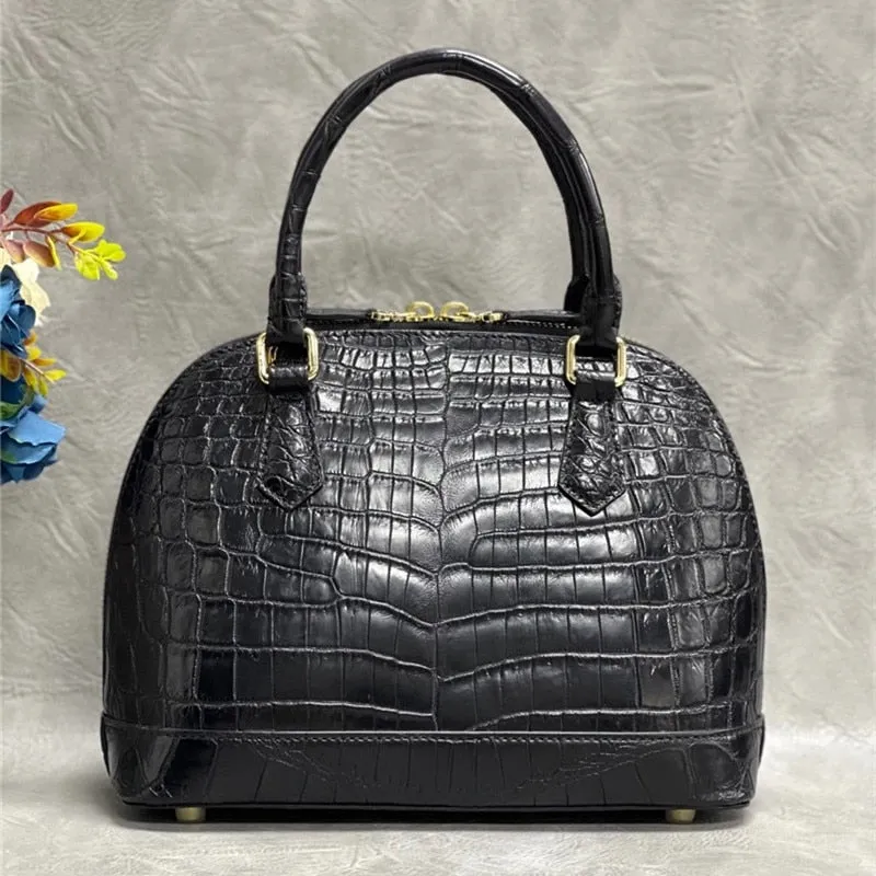 Women's Fashion Zipper Authentic Crocodile Belly Skin Shell Handbag