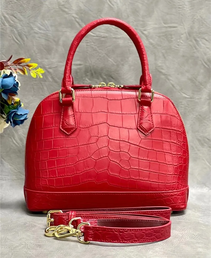 Women's Fashion Zipper Authentic Crocodile Belly Skin Shell Handbag