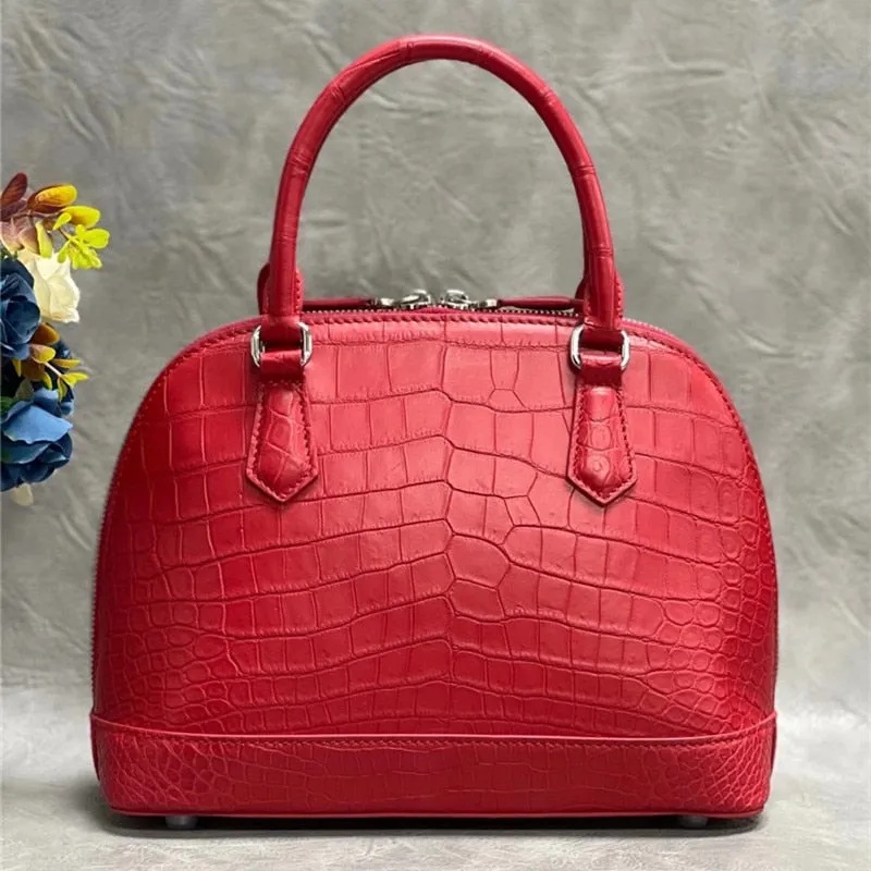 Women's Fashion Zipper Authentic Crocodile Belly Skin Shell Handbag