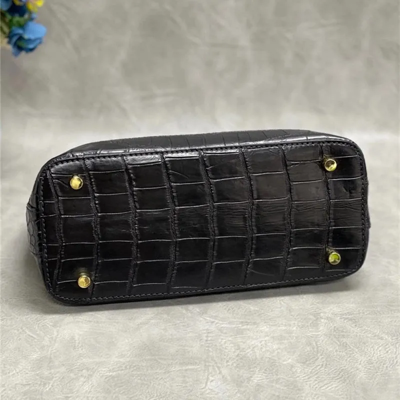 Women's Fashion Zipper Authentic Crocodile Belly Skin Shell Handbag