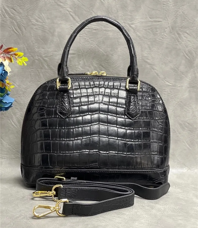 Women's Fashion Zipper Authentic Crocodile Belly Skin Shell Handbag