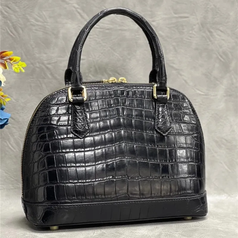 Women's Fashion Zipper Authentic Crocodile Belly Skin Shell Handbag