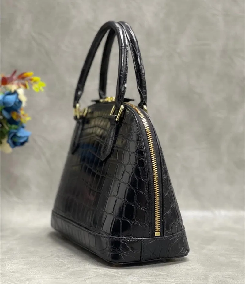 Women's Fashion Zipper Authentic Crocodile Belly Skin Shell Handbag