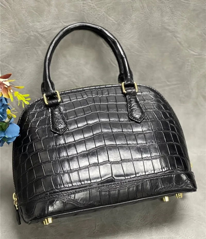 Women's Fashion Zipper Authentic Crocodile Belly Skin Shell Handbag