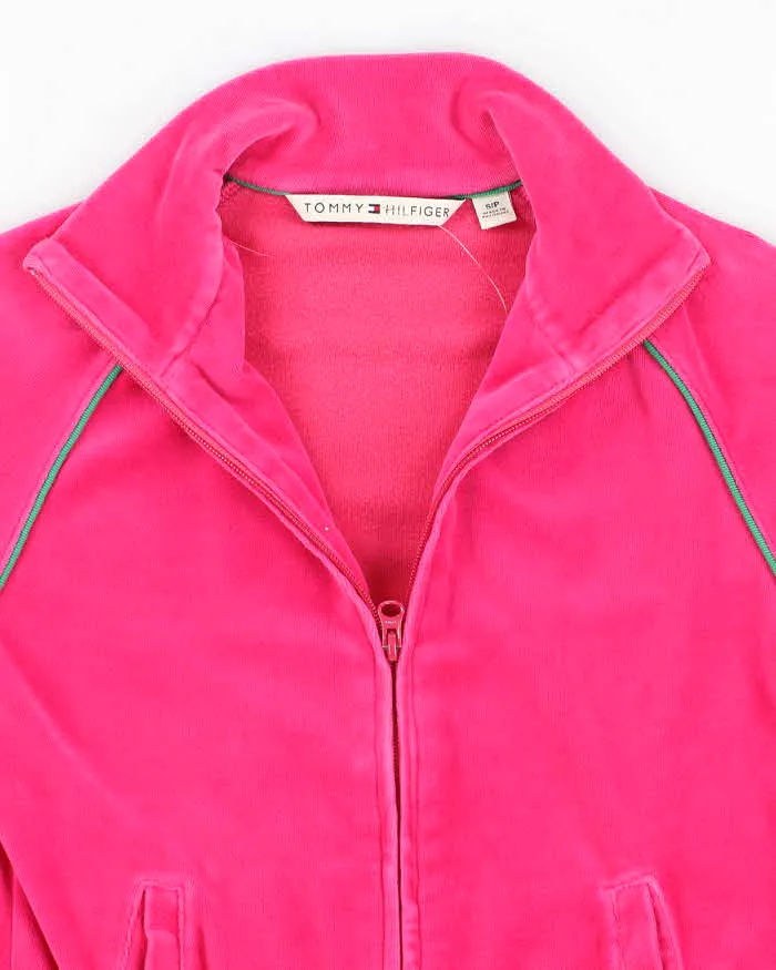 Y2K 00s Tommy Hilfiger Hot pink Velour Track Sweatshirt - S