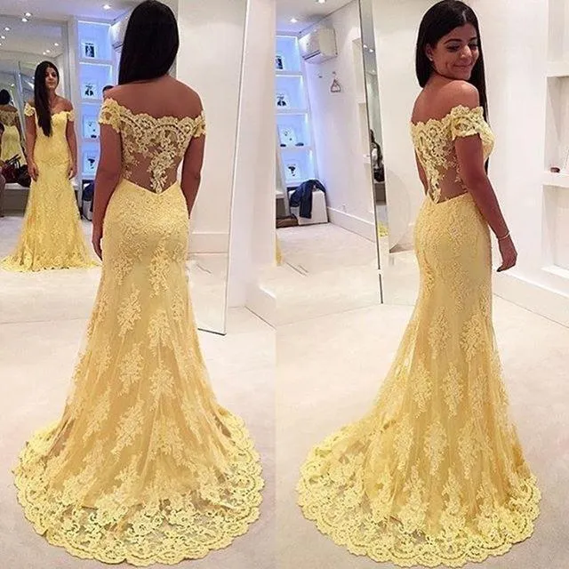 Yellow Long Prom Dress, Mermaid Backless Gown